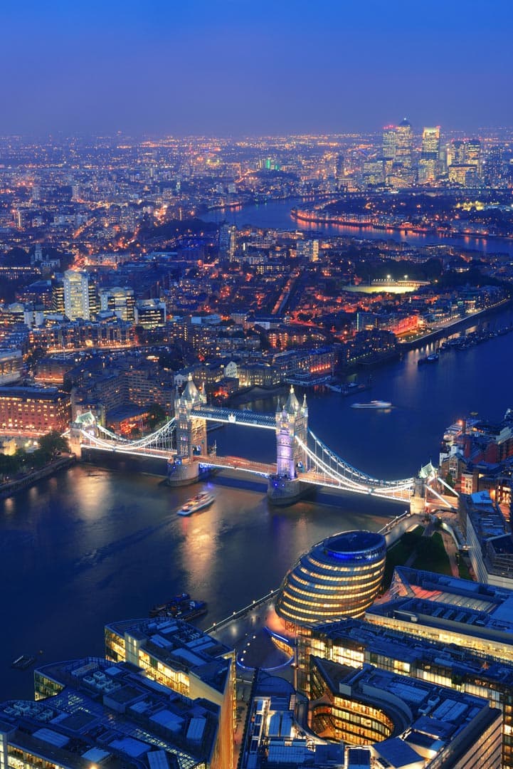An aerial view over London.